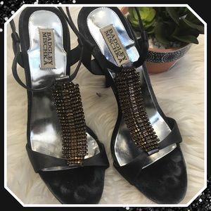 Badgley Mischka Grey Leather & Crystal Heels